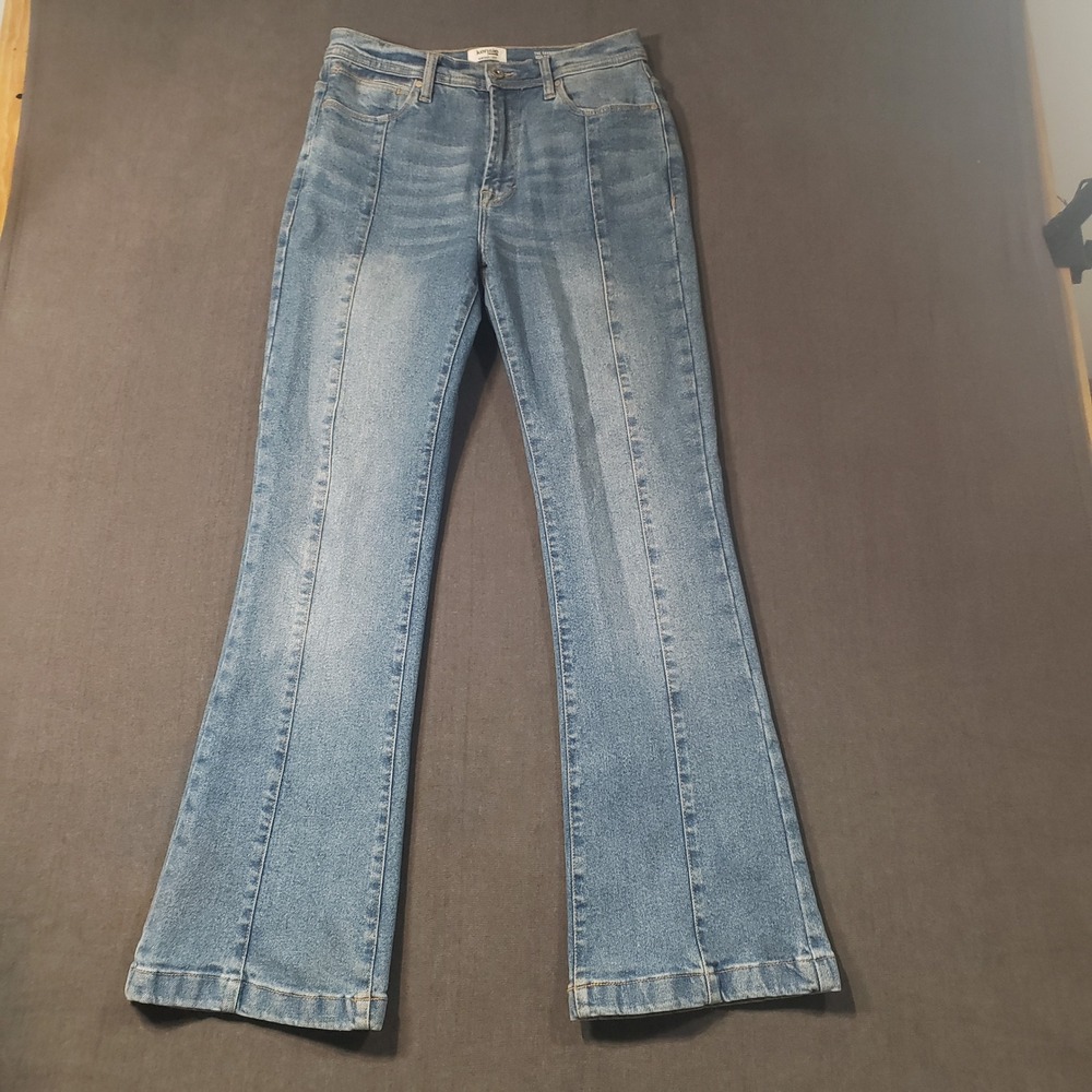 Kensie Jeans Savannah Flare Pants Womens 6/28 Blue High Rise Front Seam Denim